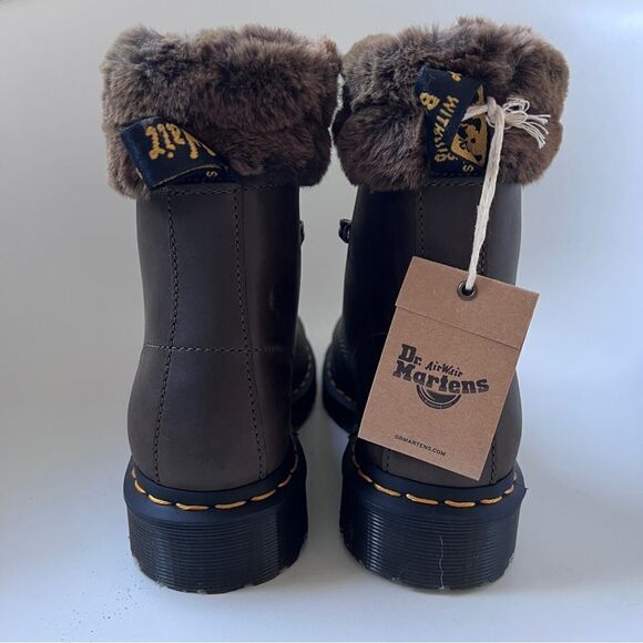 Dr Martens 1460 Serena Faux Fur Trim Boot in Khaki Gray US 7 EU 38 NEW - Picture 5 of 11